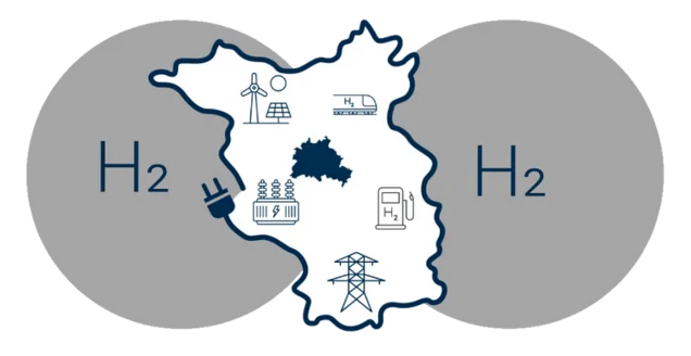 Eine Brandenburg-Karte mit H2 Schriftzug